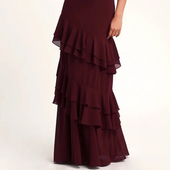 Lulu’s Majesty Burgundy Ruffled Salsa V-Neck Flutter StrapsMaxi Dress Size 1x - Picture 8 of 12